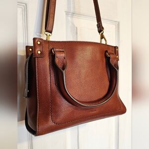 Fossil Genuine Leather Satchel Crossbody Bag Brown Pebbled Leather